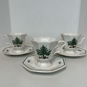 Nikko Christmastime Footed Coffee Mug & Saucer Happy Holidays Set of 3